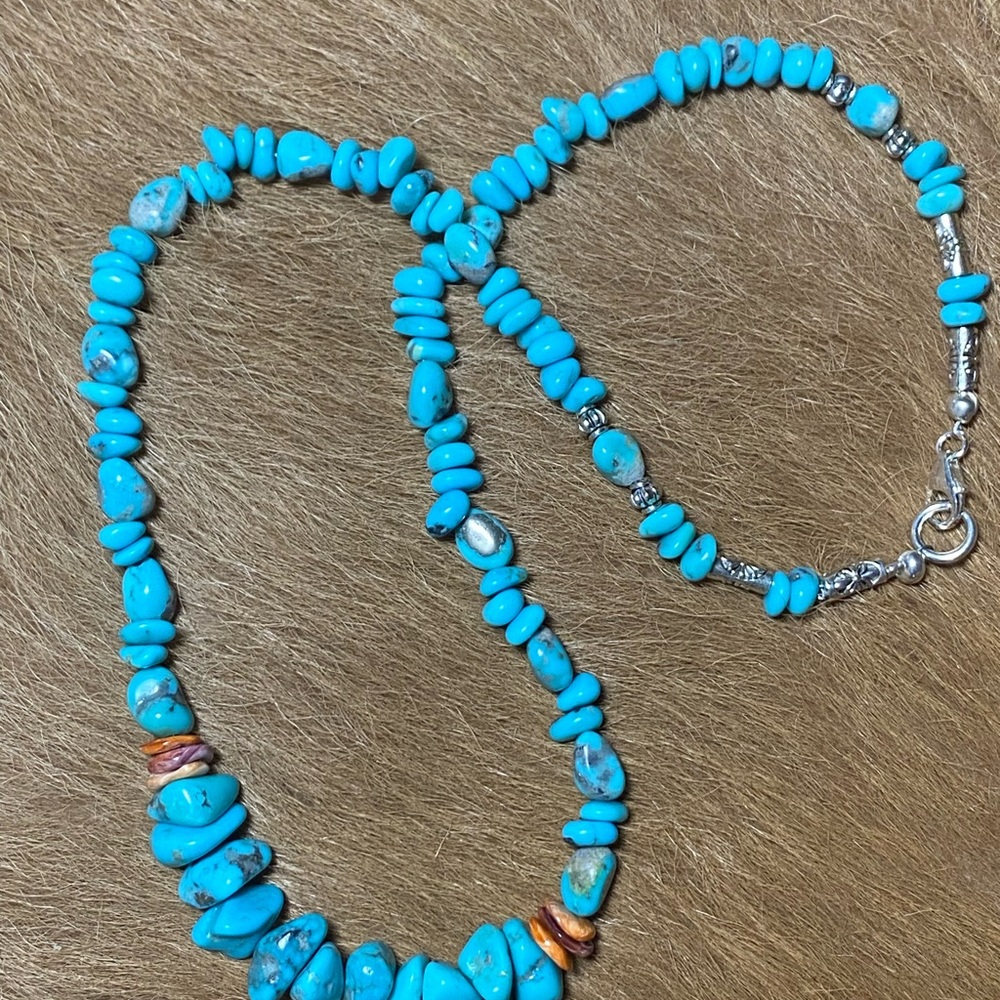 Blue Turquoise with Spiny Oyster necklace